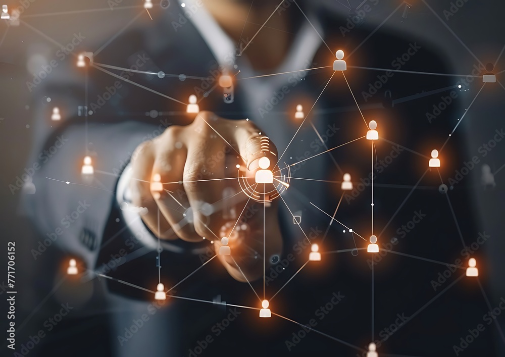 Business administrator in action of manpower or human resource planning or business organisation on a virtual dashboard. Generative AI Business administrator in action of manpower or human resource planning or business organisation on a virtual dashboard. Generative AI