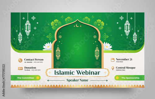 Green Islamic Seminar and Webinar Banner Design Template for Islamic Teaching and Lecturing	
