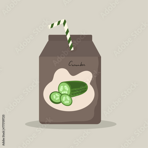 Flat Design Illustration with Juice Box at Cucumber