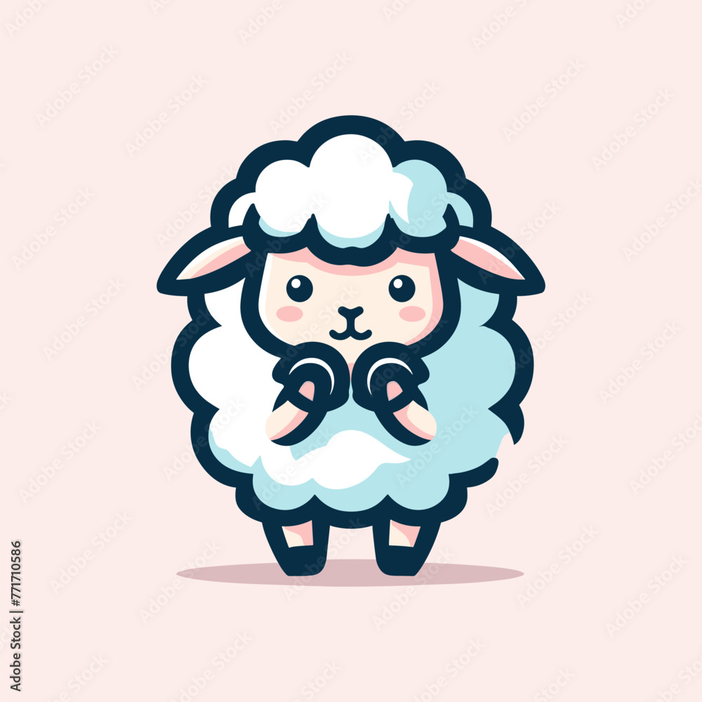 Sheep Cute Mascot Logo Illustration Chibi Kawaii is awesome logo, mascot or illustration for your product, company or bussiness