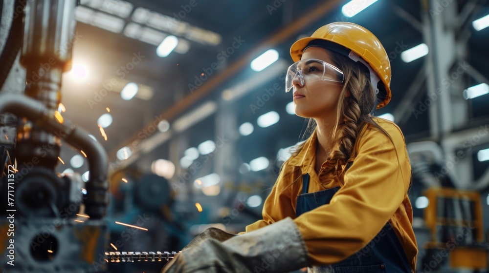 Female welder in manufacturing plant