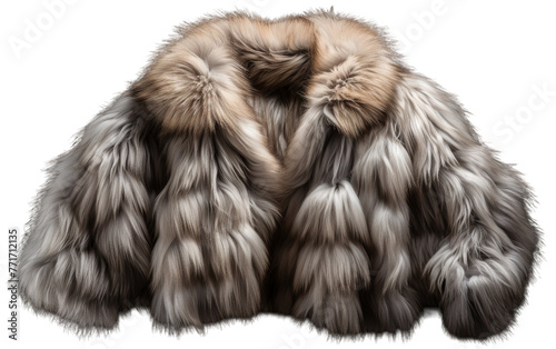 A stylish jacket featuring a lush fur collar on a pristine white background