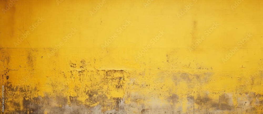 An artistic close up of a yellow wall covered in natural stains resembling abstract tints and shades. The texture is reminiscent of a painting on wood with hints of grass on the horizon An artistic close up of a yellow wall covered in natural stains resembling abstract tints and shades. The texture is reminiscent of a painting on wood with hints of grass on the horizon