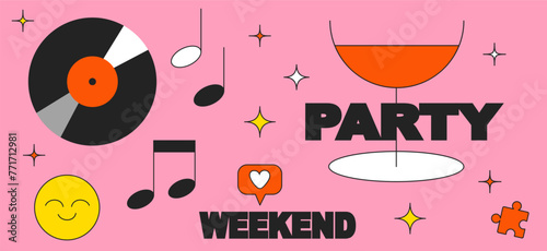 Friday party. Retro vintage styled concert or festival or party flyer or poster design template. Retro party poster. Vector illustration with typography elements
