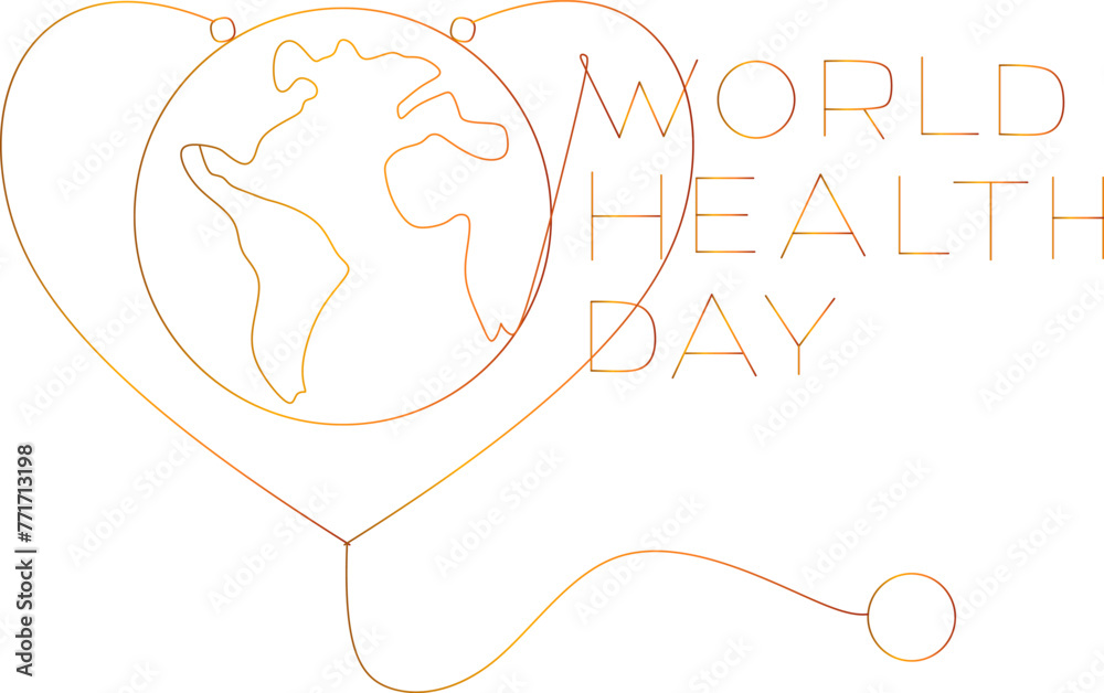 world health day line art with planet earth shape,Stethoscope .line art vector eps 10