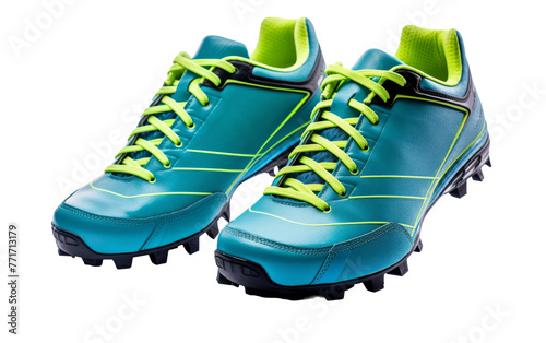 A pair of vibrant blue and green soccer shoes showcasing sleek design and durability