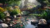 Aesthetically Pleasing Landscaped Garden Accompanying a Vibrant Koi Pond