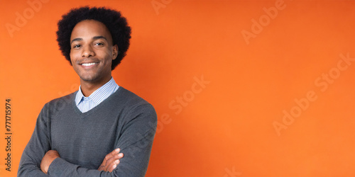 satisfied man on orange