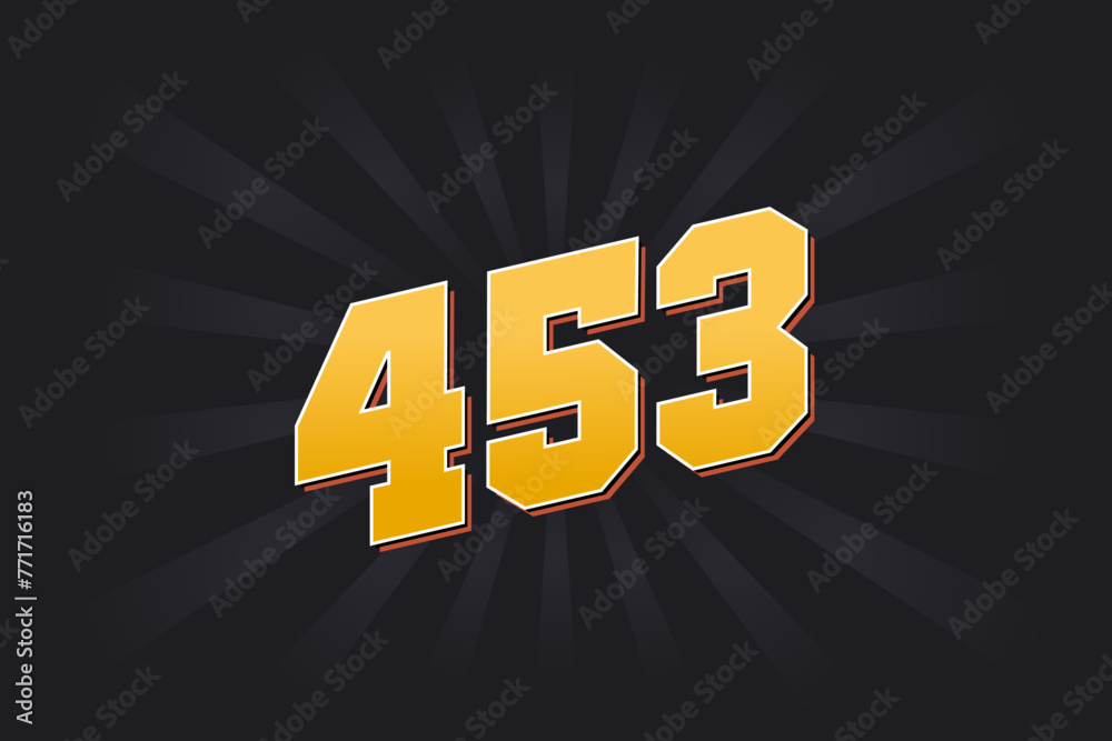 Number 453 vector font alphabet. Yellow 453 number with black background Number 453 vector font alphabet. Yellow 453 number with black background