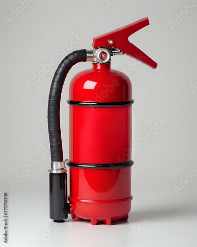 A red fire extinguisher on white isolated background. 3D illustration.