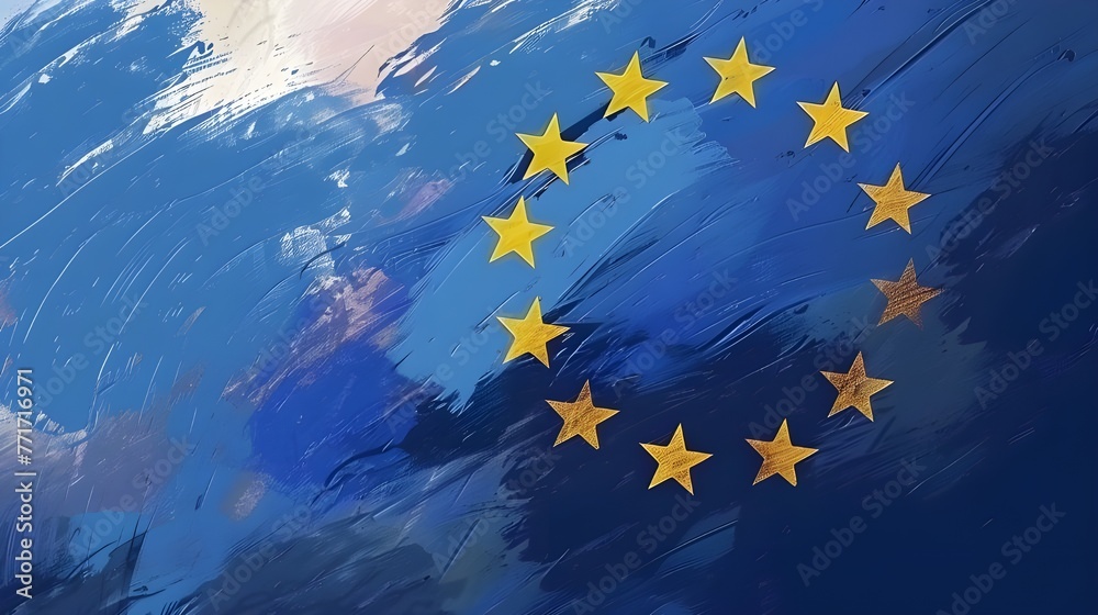 Happy Europe day of European Union with vintage style brush flag background ai generated  - obrazy, fototapety, plakaty 