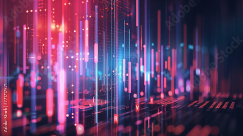 Visualization of data streams in the stock market using dots arranged in lines, abstract background created with generative AI technology 