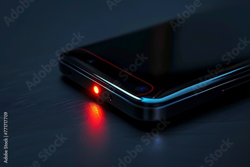 : A sleek and modern smartphone with a glowing logo, seen in a close-up shot photo