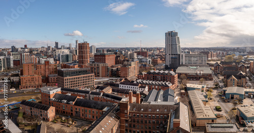 Aerial panorama of redeveloped old warehouses in a Leeds cityscape skyline © teamjackson