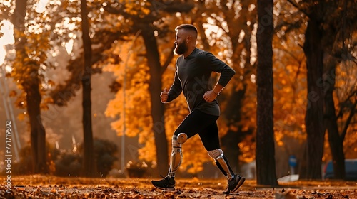 Prosthetic Limbs Athlete Defying Odds with Golden Hour Jog in Vibrant Park