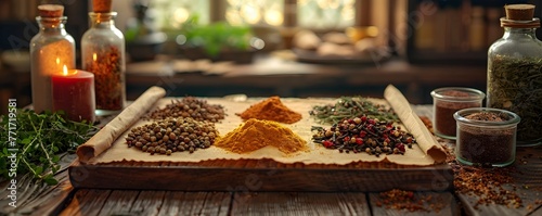 Ancient Herbs and Spices on a Rustic Table  A Tribute to Timeless Flavors and Wisdom