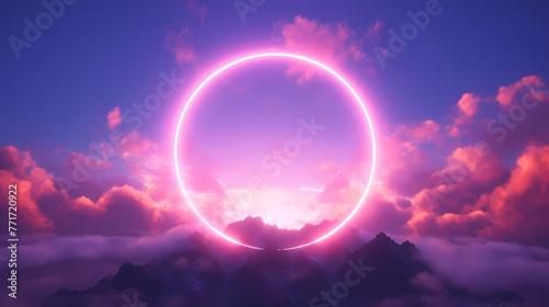 Neon circle frame in the sky