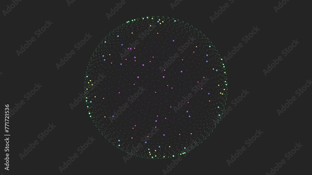 Abstract circular pattern created by overlapping small dots of different colors in a seemingly random arrangement. No discernible shape or recognizable pattern