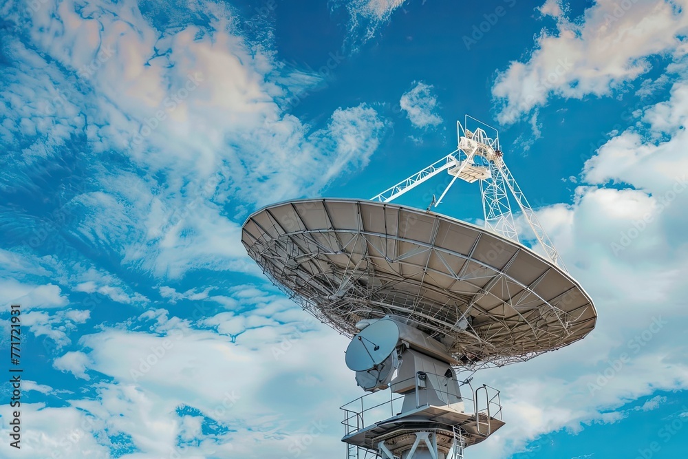Satellite dish antennas under blue sky Satellite dish antennas under blue sky