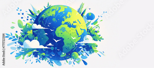 Vibrant environment earth illustration. Renewable resources, environmental protection, and ecology care with blank space for inscription.