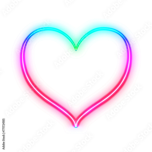 Neon light heart frame on dark background.