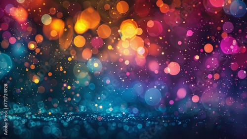 Abstract colorful bokeh lights background - Vibrant abstract image with multicolored bokeh lights creating a festive and joyful background