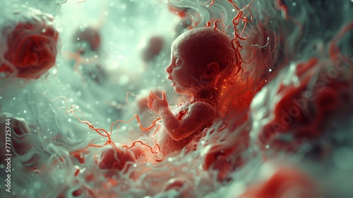 Human fetus inside the womb photo