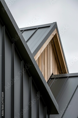 Sophisticated Roofline with Timber and Metal Cladding. Generative ai