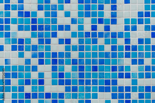 Blue Mosaic Tile Bath Bathroom Pool Square Texture Abstract Pattern Background Structure Backdrop