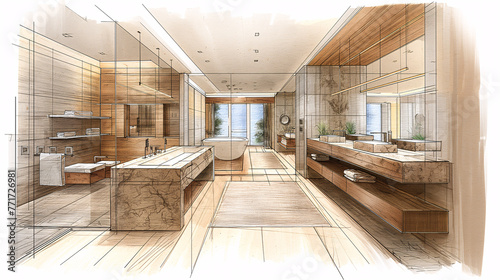 Ilustración de una baño moderno y elegante