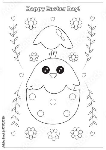 Little chick hatching from an egg for children's Easter coloring book