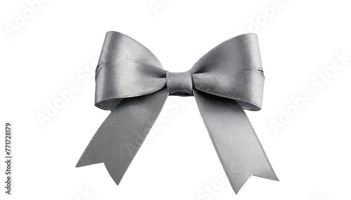 Grey ribbon tie bow, isolated on transparent background.