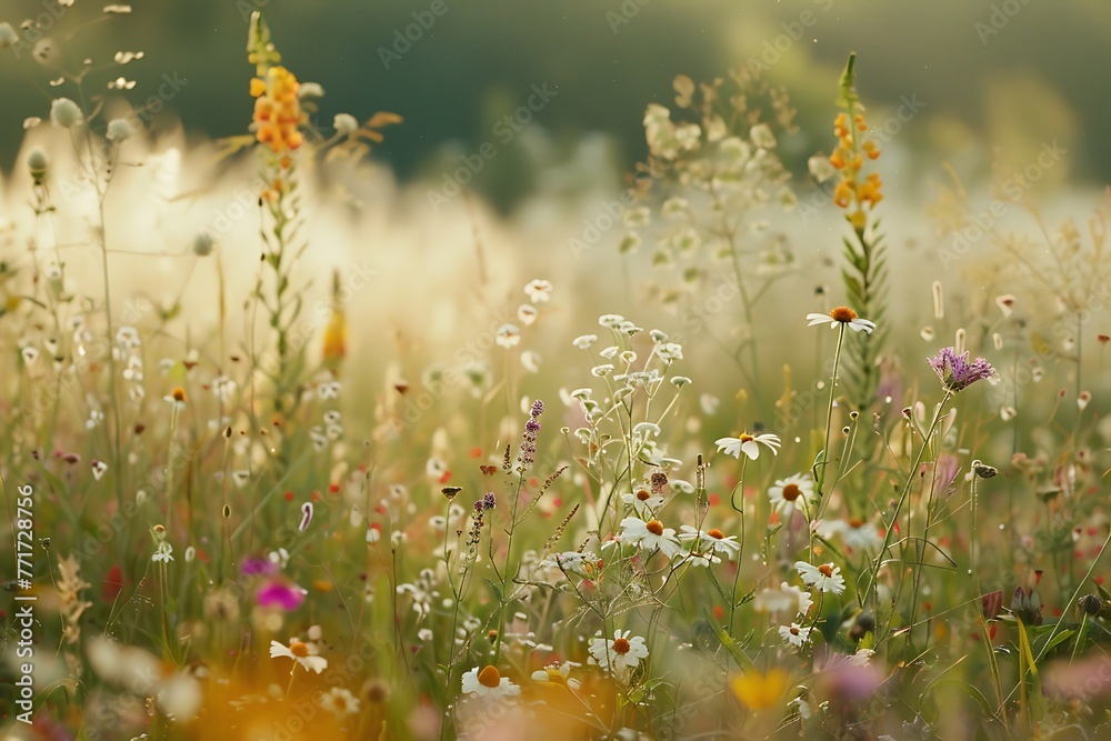 : A wildflower meadow, with flowers that have just opened and will wilt soon