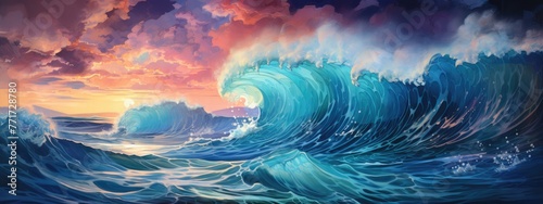 Bioluminescent ocean waves painting a surreal seascape