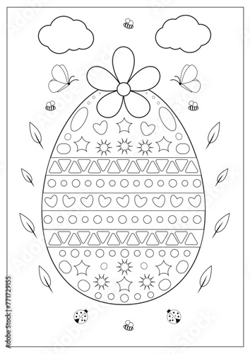 Vector a drawing of a easter egg with hearts and butterflies coloring page for kids
