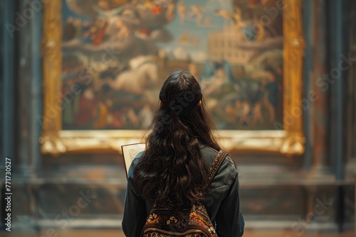 Woman Reading Book in Front of Painting