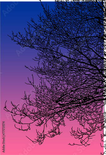 arboles, vector, silueta, paisaje, arbol, florecer, ramas, hojas, bosque, ilustracion, arte, naturaleza, descanso, follaje, textura