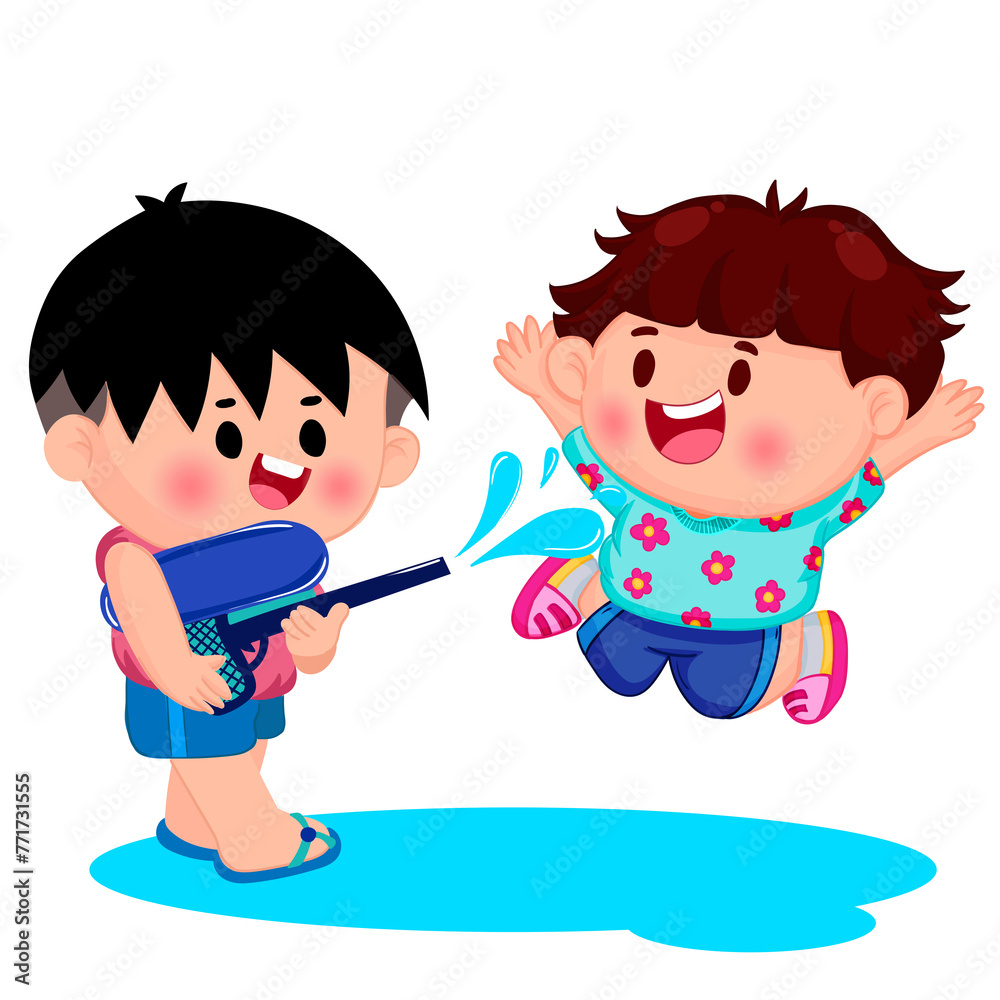 Cute little children playing with water gun on Songkran day Cute little children playing with water gun on Songkran day