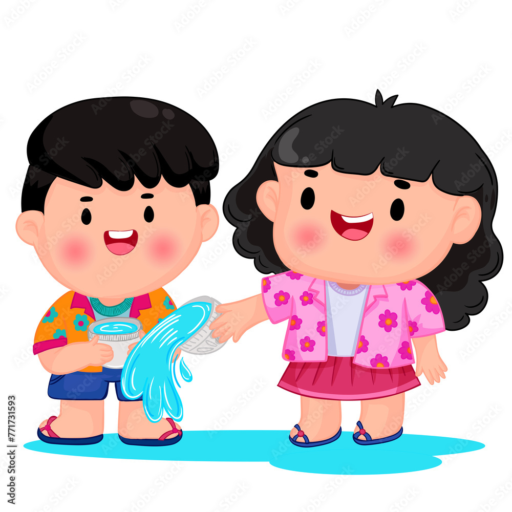 Cute little children playing with water gun on Songkran day Cute little children playing with water gun on Songkran day