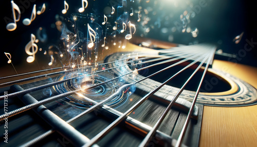 Guitar String With Virtual Music Notes photo