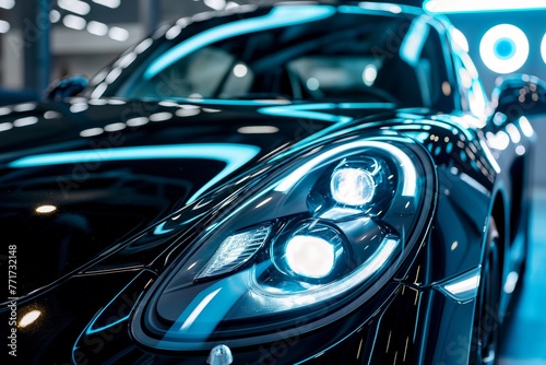 Close-up of the headlights of a car being polished to remove dust, car headlights polish service, car headlights cleaning, car cleaning service, car washing, car light cleaning, automobile detailing  © MH