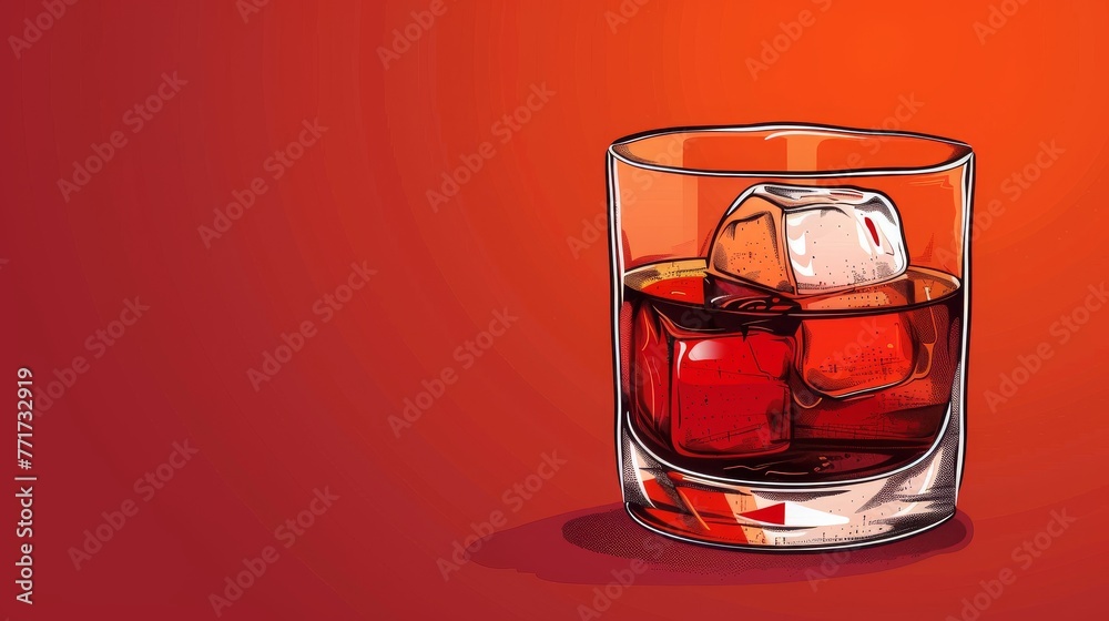 Glass of Coke with Ice Cubes, Red Background, Red Wall Glass of Coke with Ice Cubes, Red Background, Red Wall
