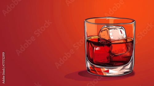  Glass of Coke with Ice Cubes, Red Background, Red Wall