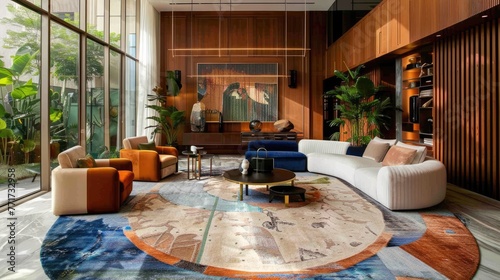 Modern carpet in living room. Generative AI
