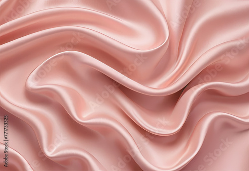 Pink peach silk or satin texture background  light luxury smooth pearl color flowing  glossy drapery and creases.