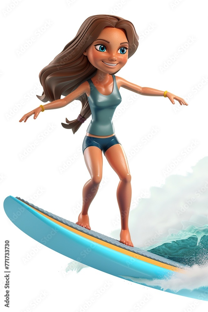 an illustration, cartoon Girl Surfing on Wave an illustration, cartoon Girl Surfing on Wave