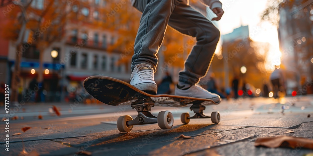 Urban Sunset Ride, The Skateboarder's Golden Hour, Generative AI Urban Sunset Ride, The Skateboarder's Golden Hour, Generative AI