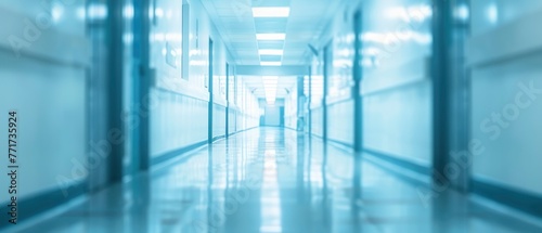 Empty Business Corridor. A Defocused Background with Modern Laboratory and Medical Facilities