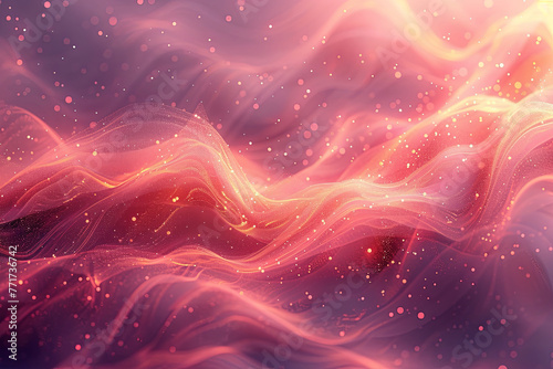 Background of pink and coral wave with glittery particles