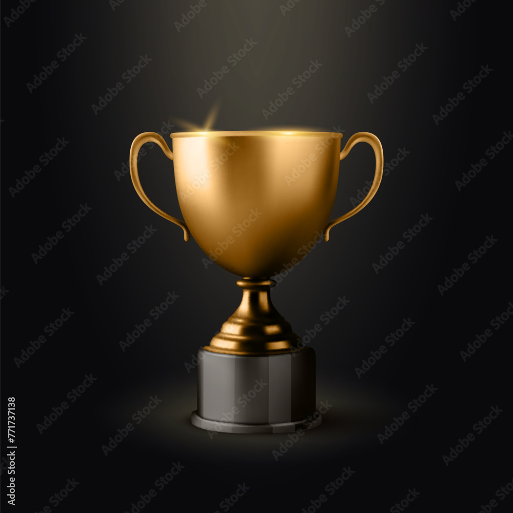 Vector 3d Realistic Blank Golden Champion Cup Icon Closeup on Black Background. Design Template of Championship Trophy. Sport Tournament Award, Gold Winner Cup and Victory Concept Vector 3d Realistic Blank Golden Champion Cup Icon Closeup on Black Background. Design Template of Championship Trophy. Sport Tournament Award, Gold Winner Cup and Victory Concept